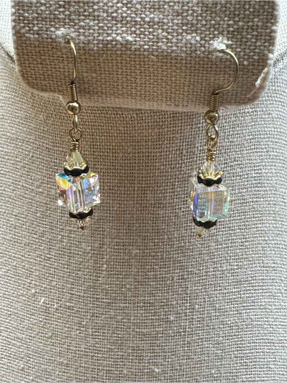 Gold-Aurora Crystal Cube Drop Earrings - Women